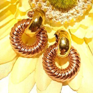 Door Knocker Vintage Screw Back Earrings Mixed Media Copper Brass